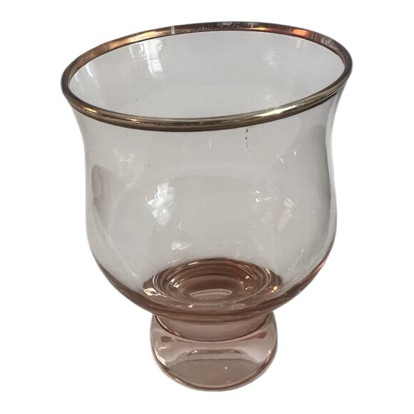 Vintage Rose Pink Glass Goblet With Gold Rim Round Shot Glass Drinkware 4" Tall - Picture 2 of 6